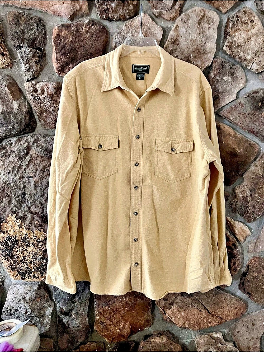 Eddie Bauer Cotton Flannel Button Down Shirt Yellow XL